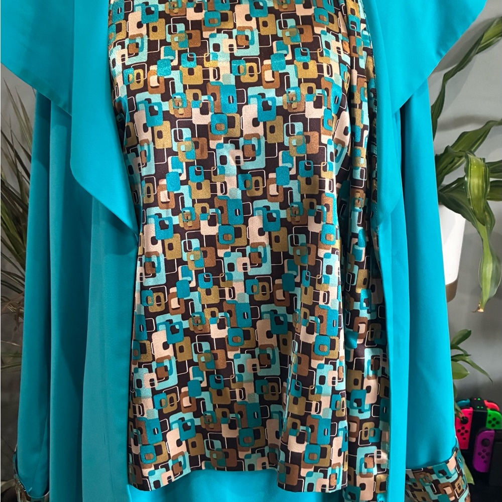 Terramina Abstract Pattern Dress in Blue and Brown